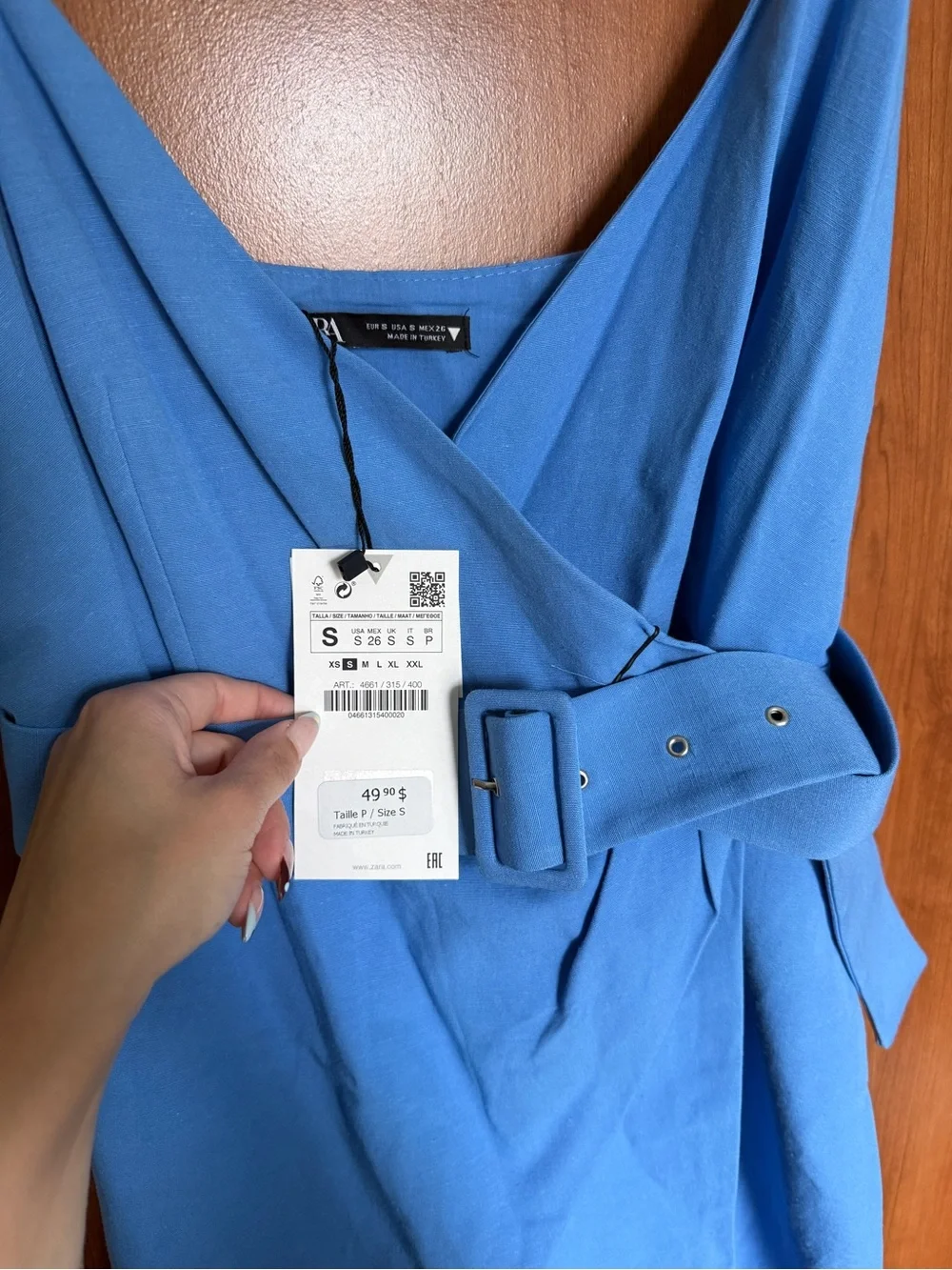 Zara | Dresses | Zara Bright Blue Spaghettistrap Wrap Mini Dress With ...